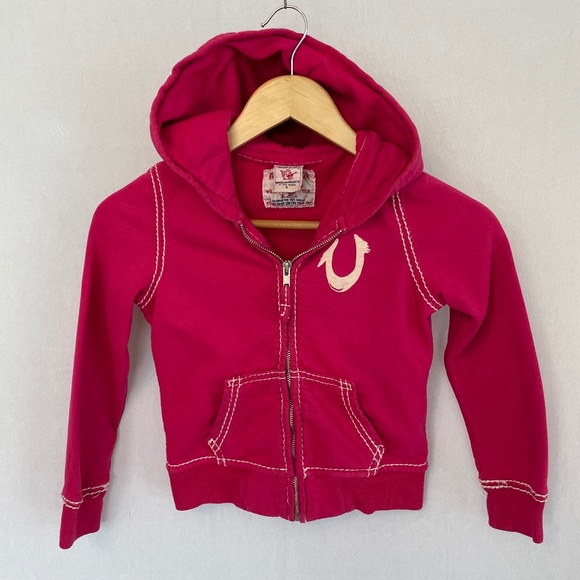 TRUE RELIGION Size Small Hot Pink Full Zip Sweatshirt Hoodie Big T - Picture 1 of 9